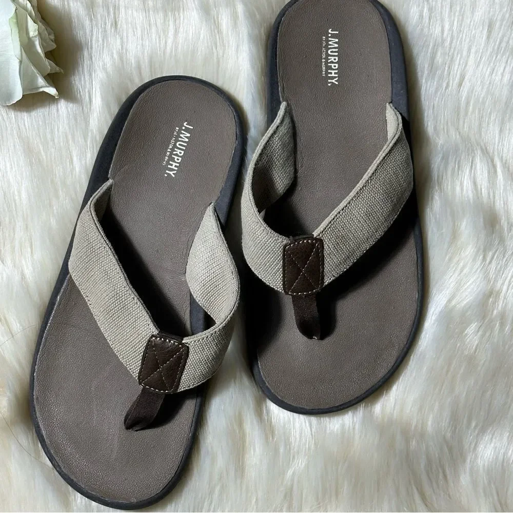 Tan and Brown Sandals with Contoured Footbed and Y-Strap Design
